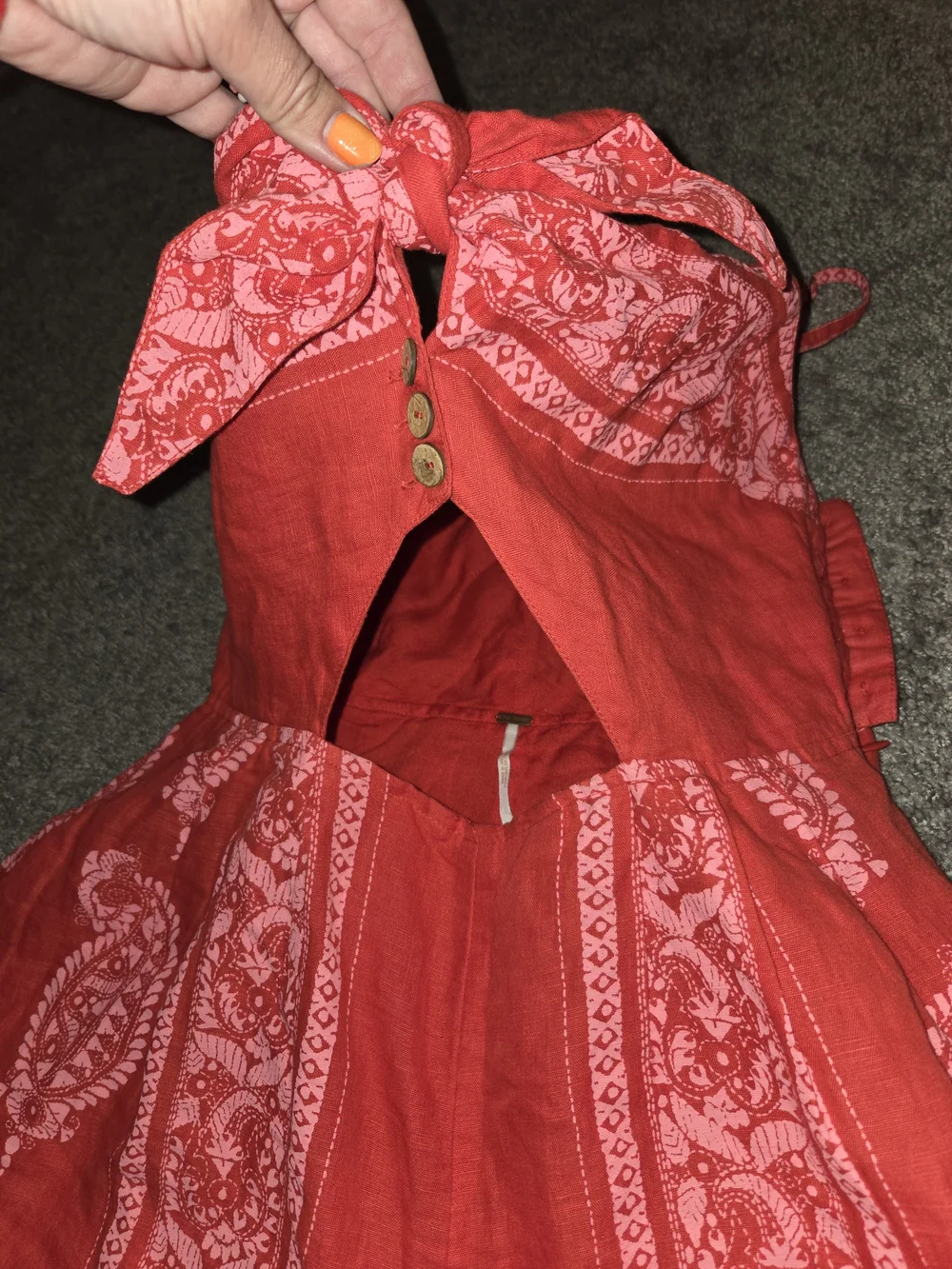 Free People Feel The Sun Red Paisley Jumpsuit Linen Blend / Size 10
